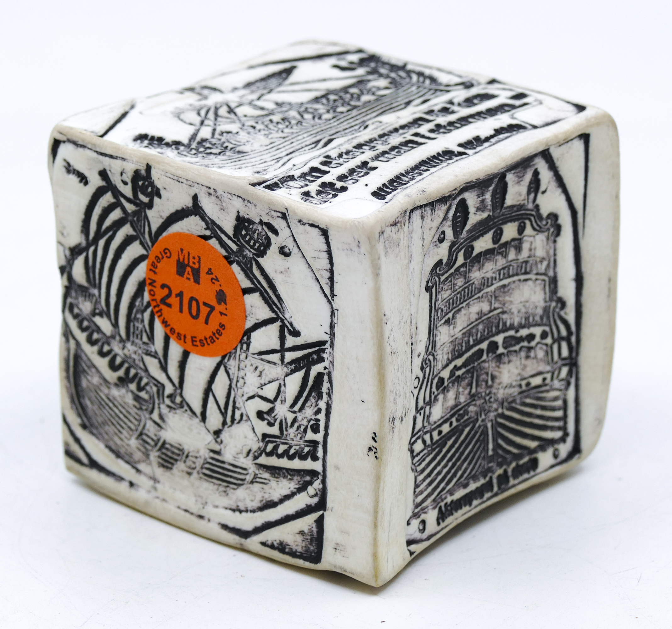 Gustavsberg Ceramic Cube Sculpture by