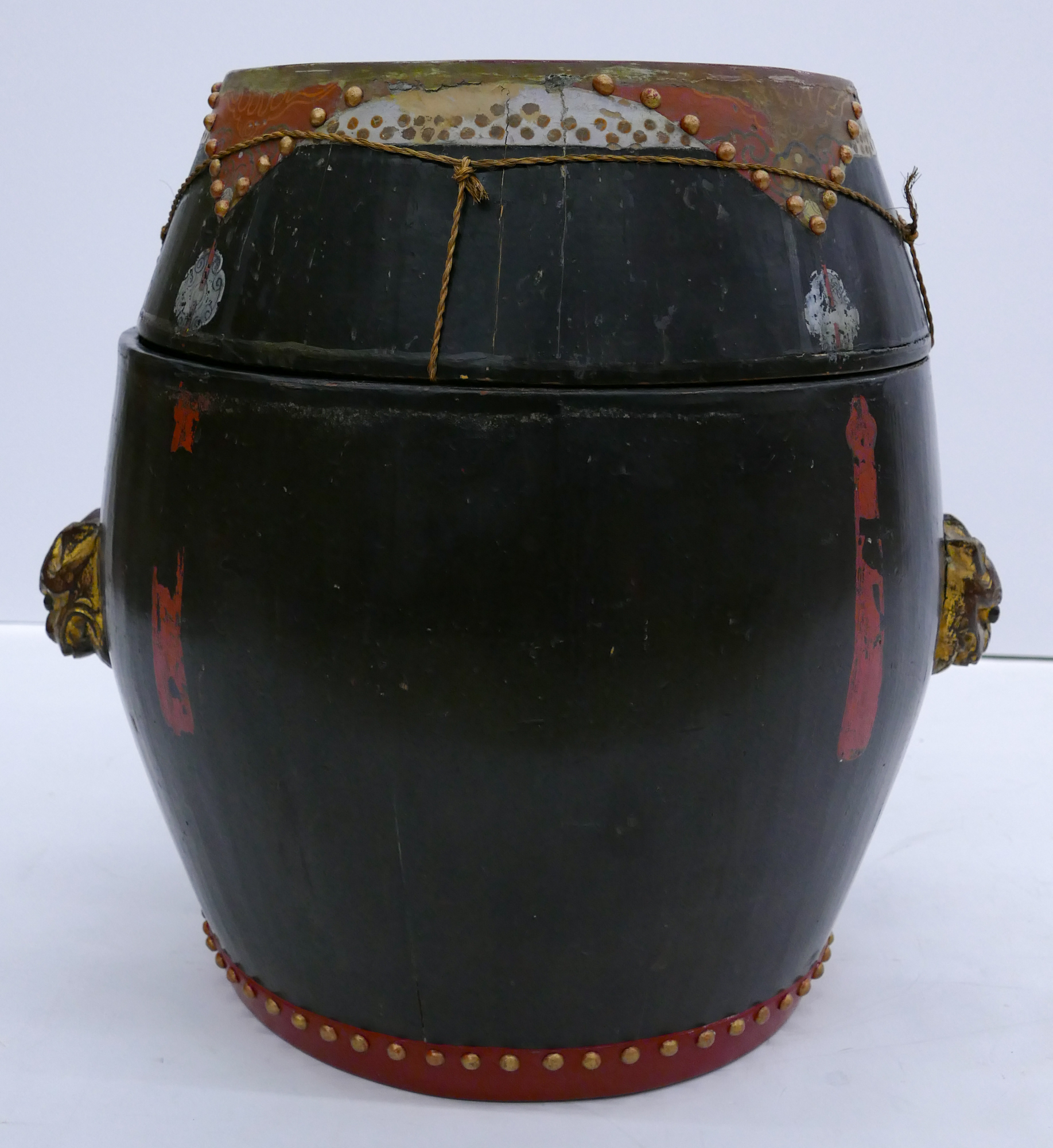 Antique Chinese Lacquered Drum 3cfb6d