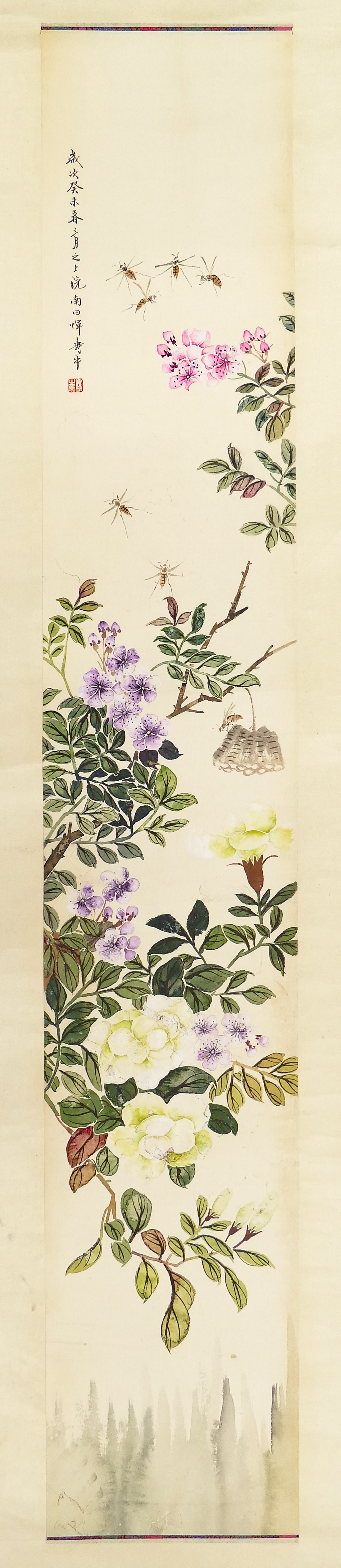 Chinese Bees and Flowers Scroll 3cfb7b