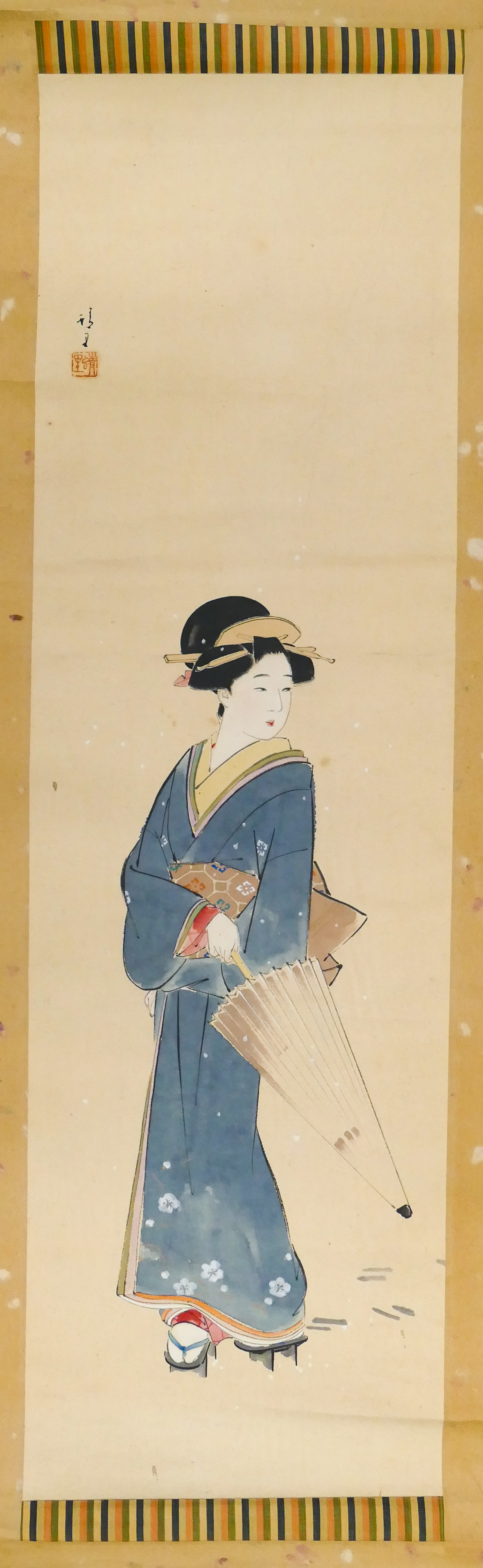 Japanese Bijan in Snow Scroll Painting