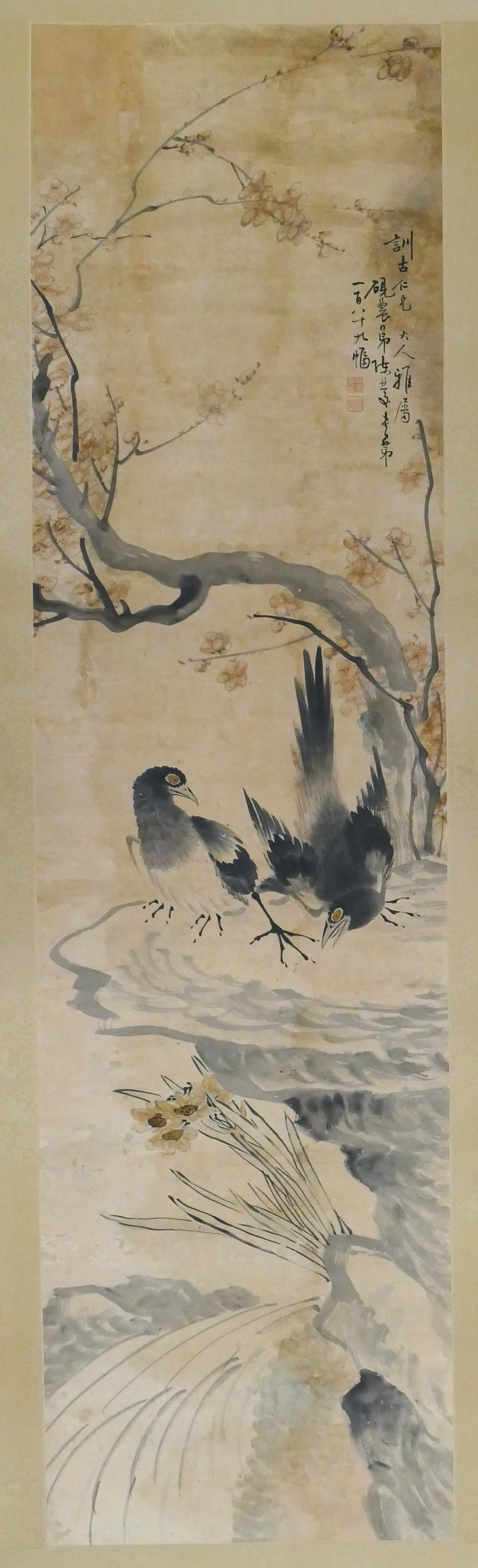 Old Chinese Pair of Birds Scroll 3cfbdd