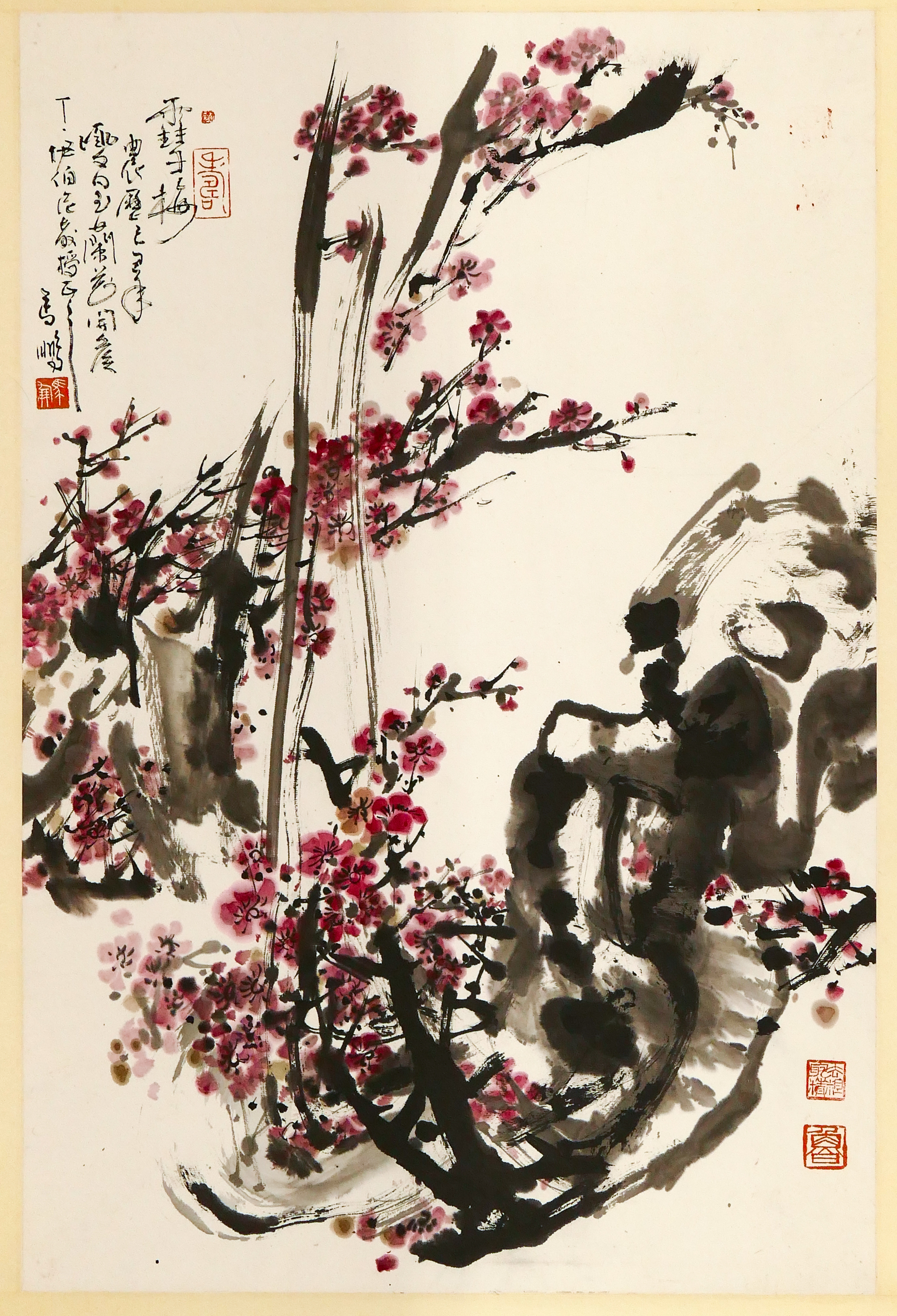 Chinese Cherry Blossom Scroll Painting