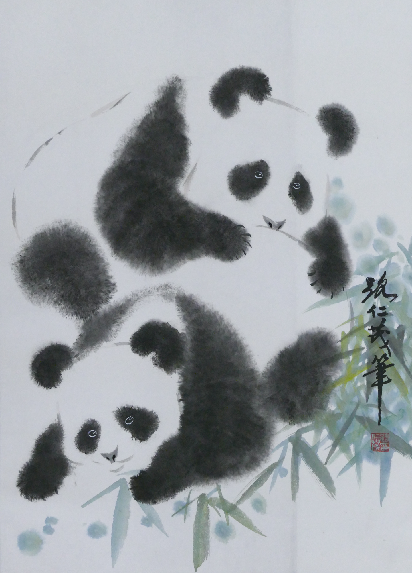 Chinese Pair of Pandas Scroll Painting