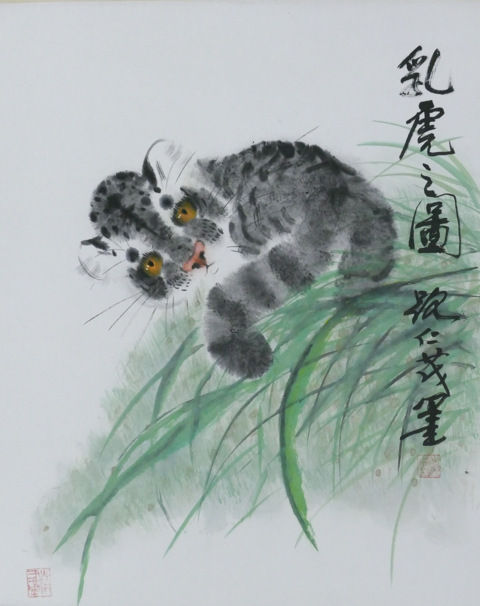 Chinese Snow Leopard Scroll Painting