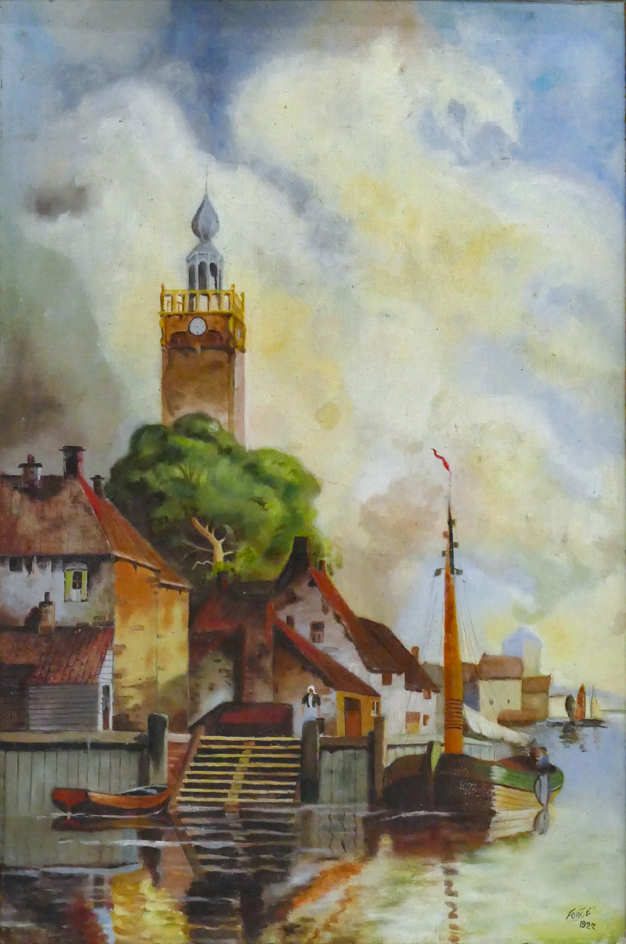 Dutch 1927 Coastal Scene Oil Painting
