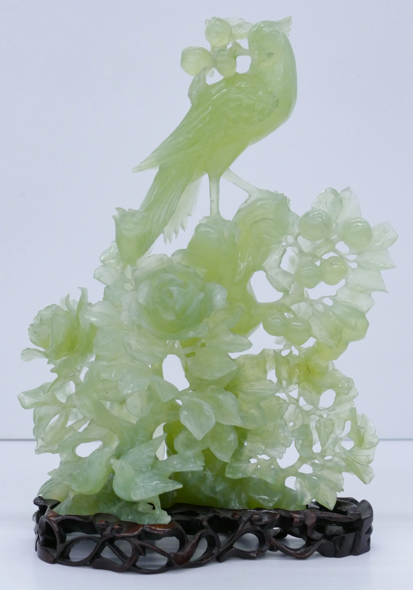Chinese Carved Jade Bird and Flower
