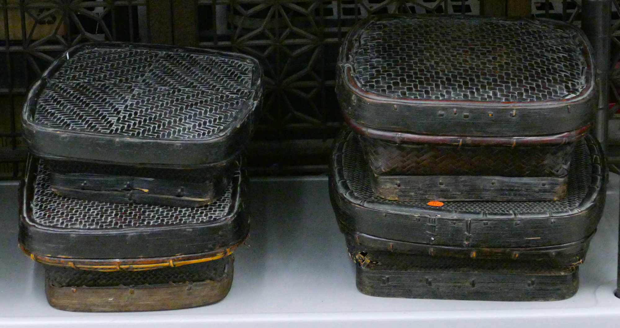 4pc Old Burmese Covered Dark Baskets 3cfcaa