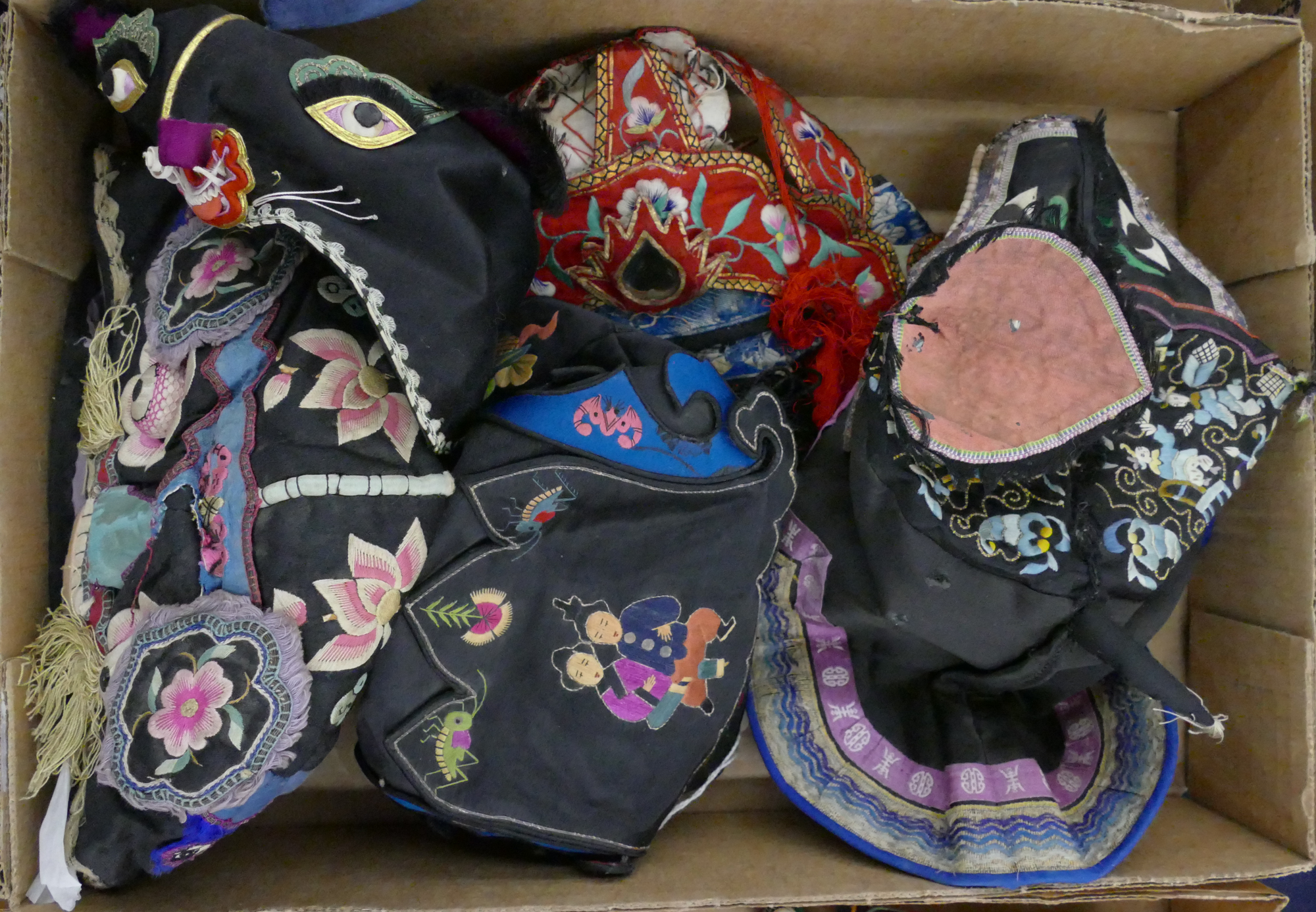 Box 5pc Old Chinese Miao Childs Hats