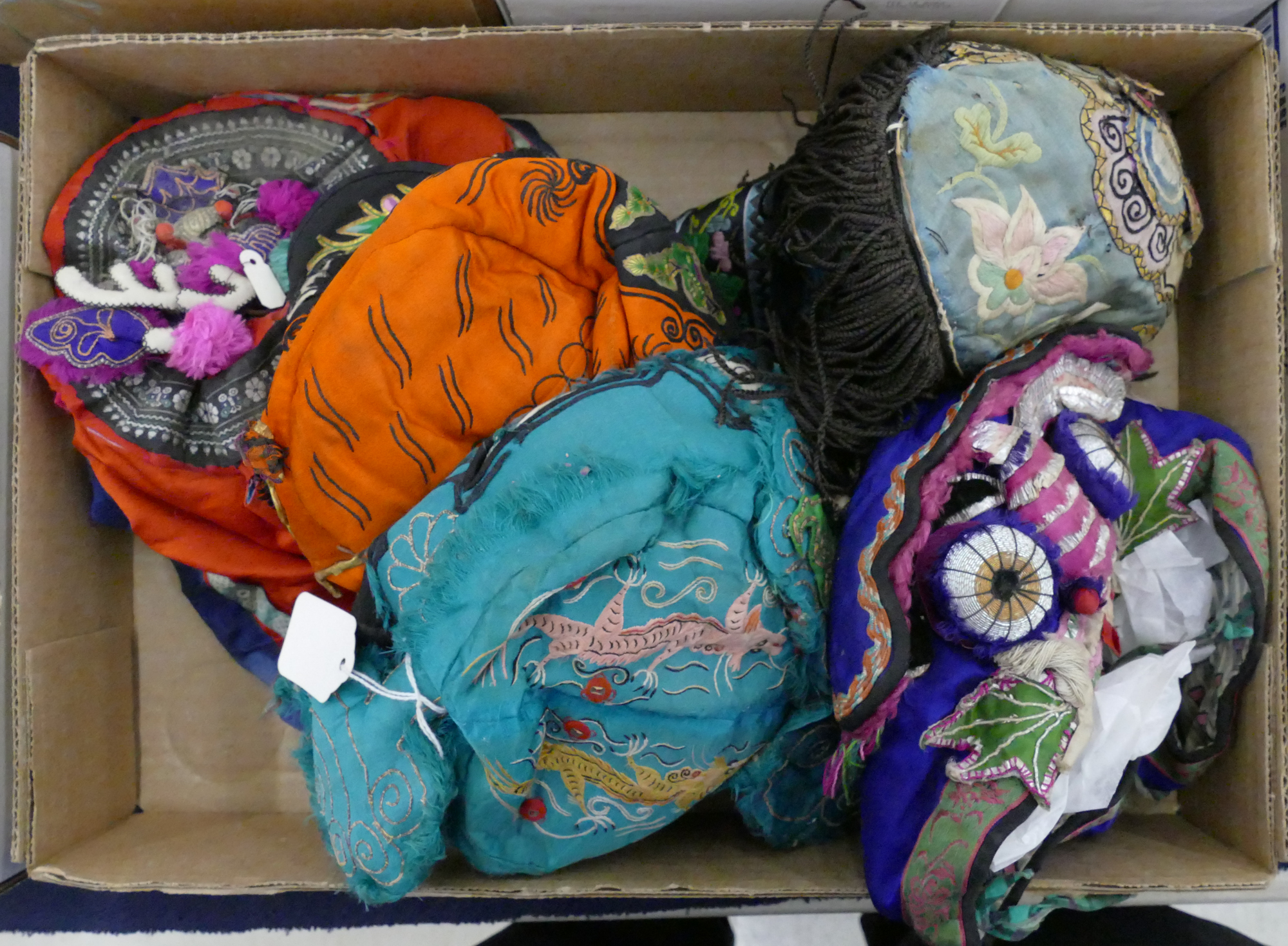 Box 6pc Old Chinese Miao Childs Hats