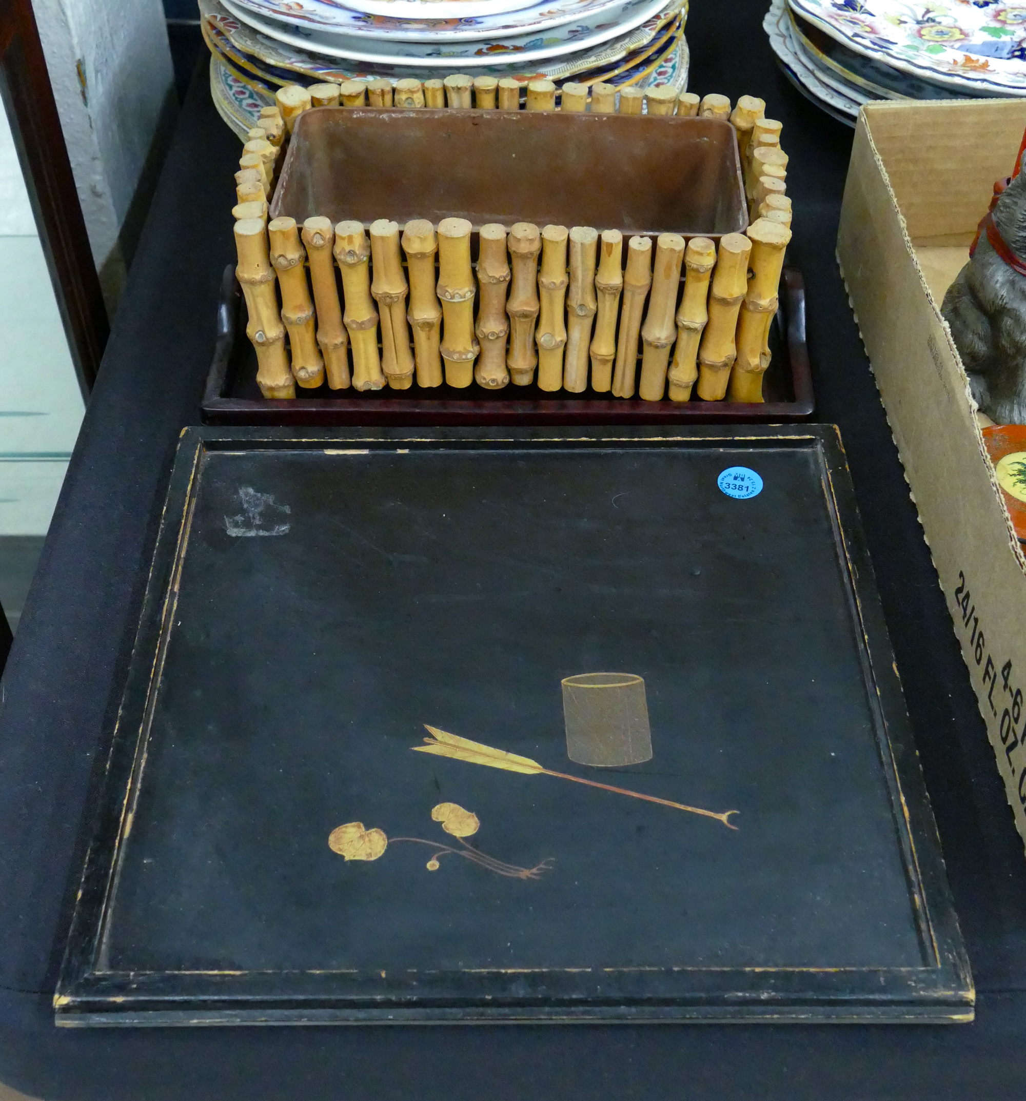 3pc Old Asian Wood Trays & Planter