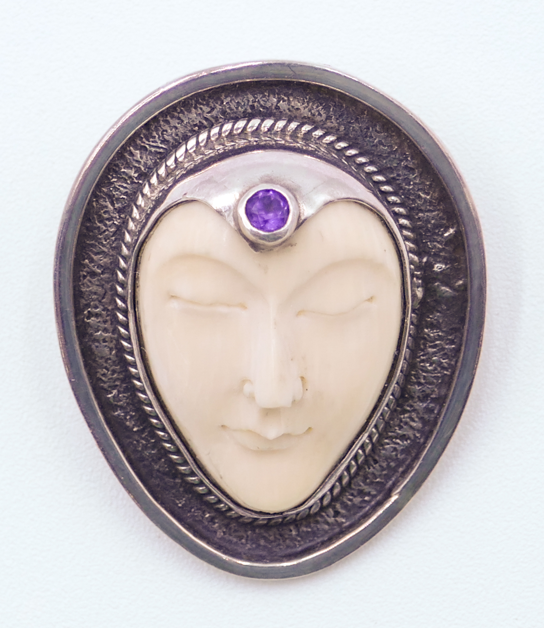 Sajen Sterling & Bone Face Pendant