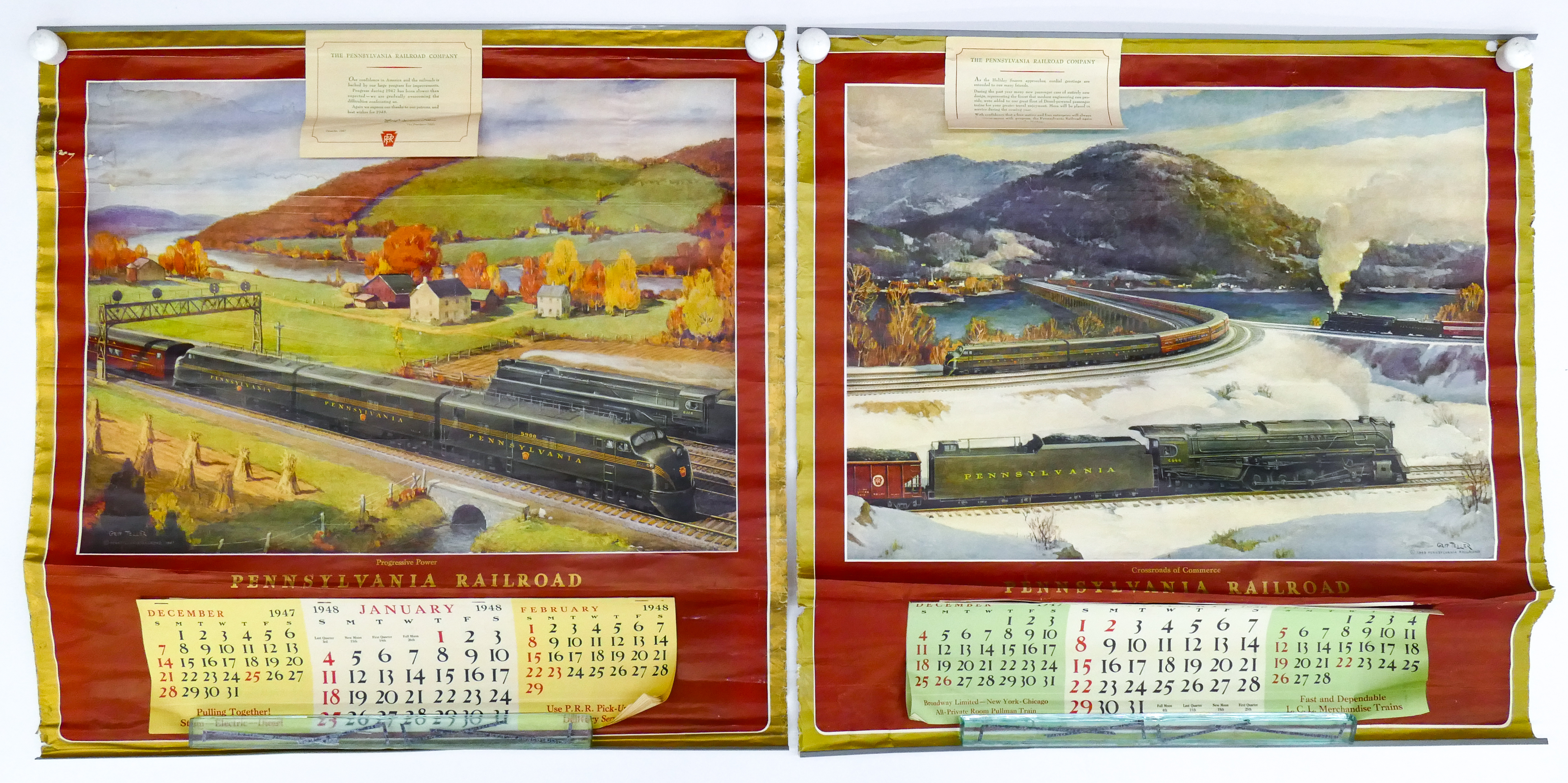 2pc Pennsylvania Railroad Company Calendars