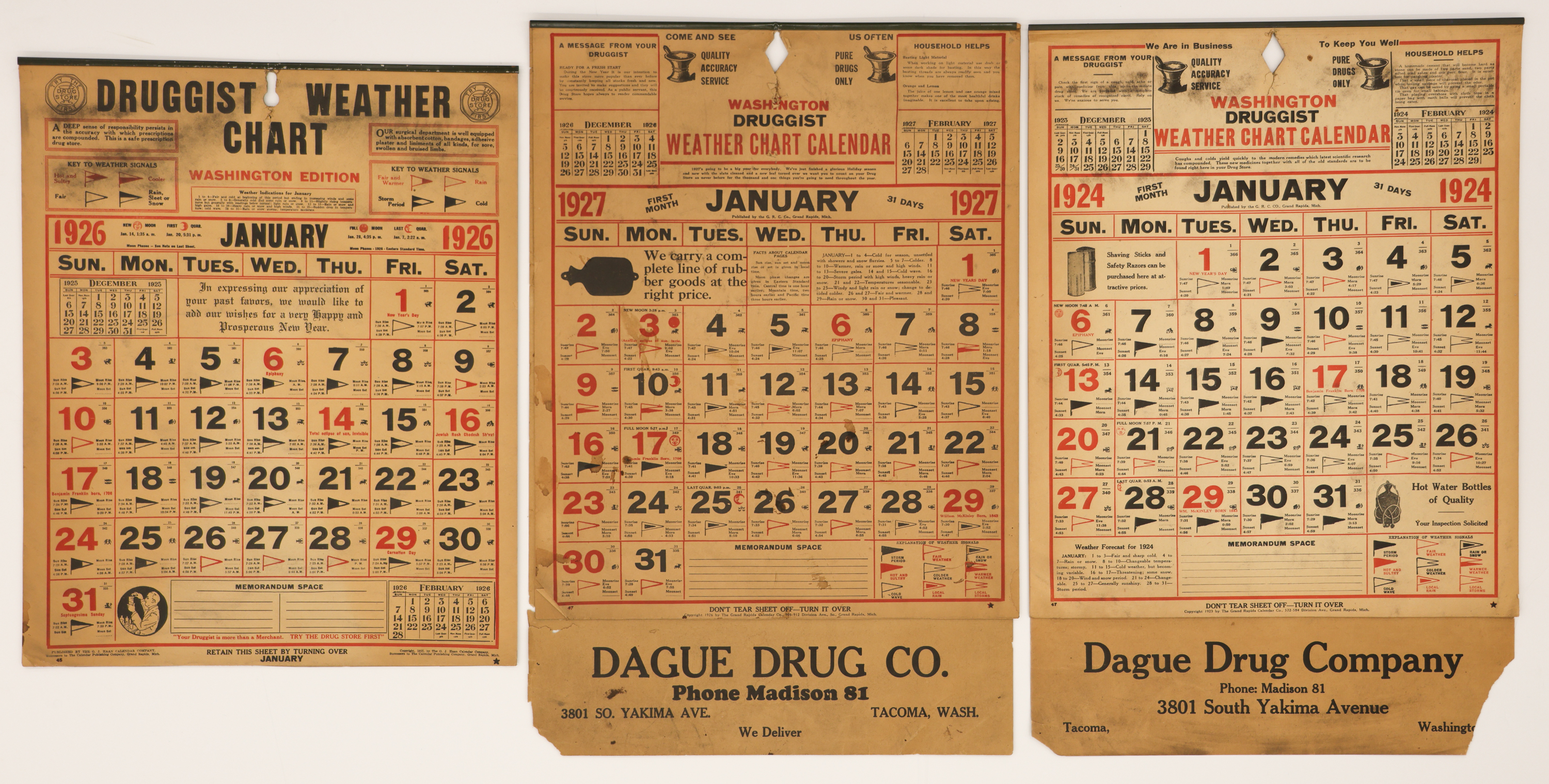 3pc 1920's Dague Drug Company (Tacoma)