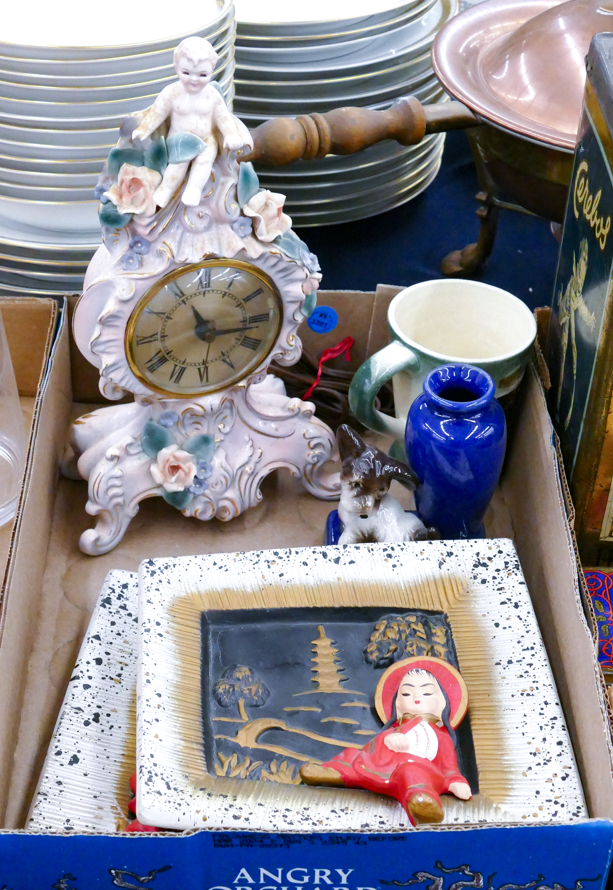 Box Vintage Ceramic Clock and Plaques