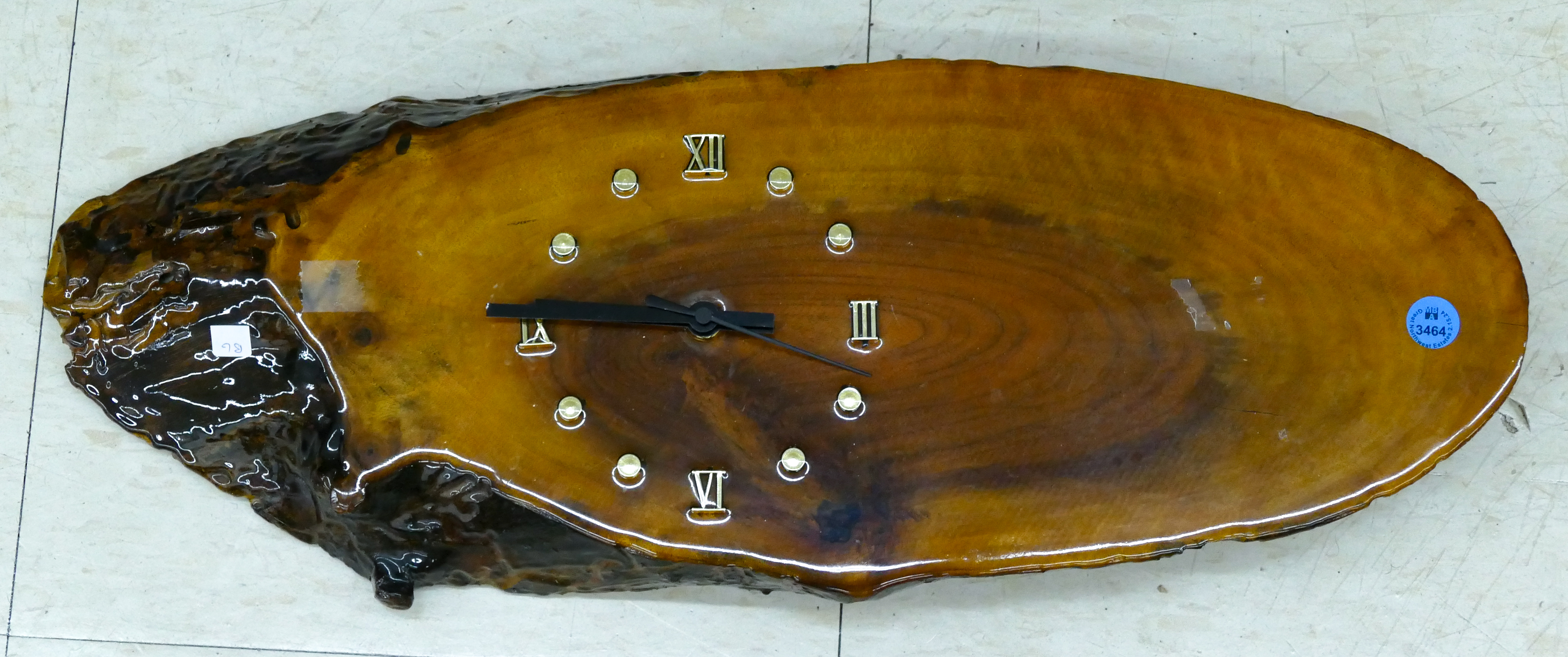 Mid Century Walnut Slab Wall Clock 3cfeb0