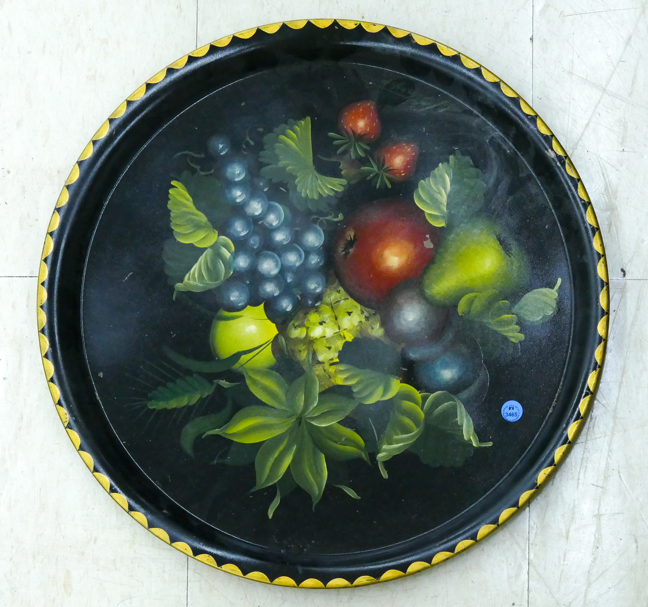 Vintage Painted Fruit Round Tole 3cfeb1
