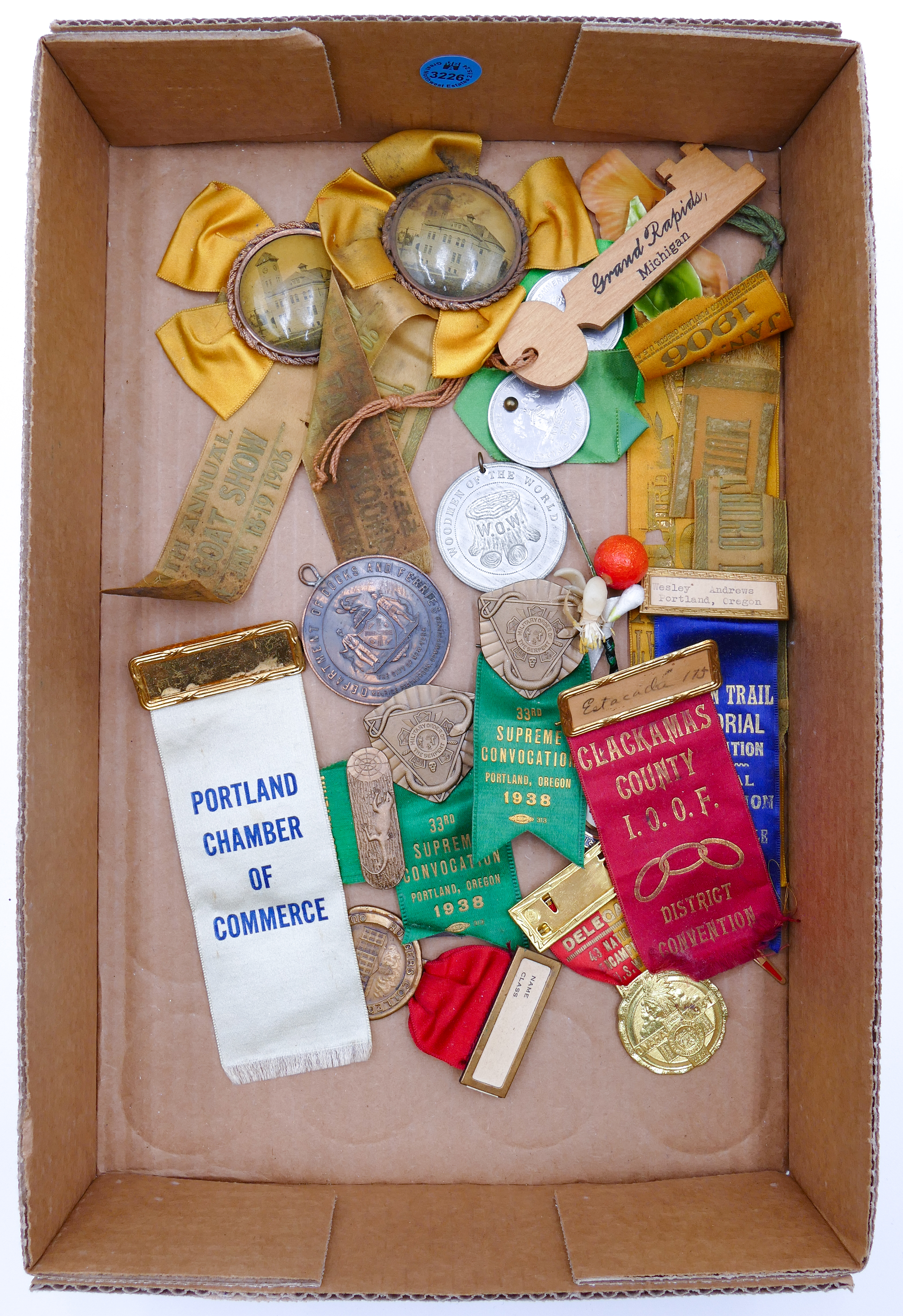 Box Old Fraternal Badges with Ribbons