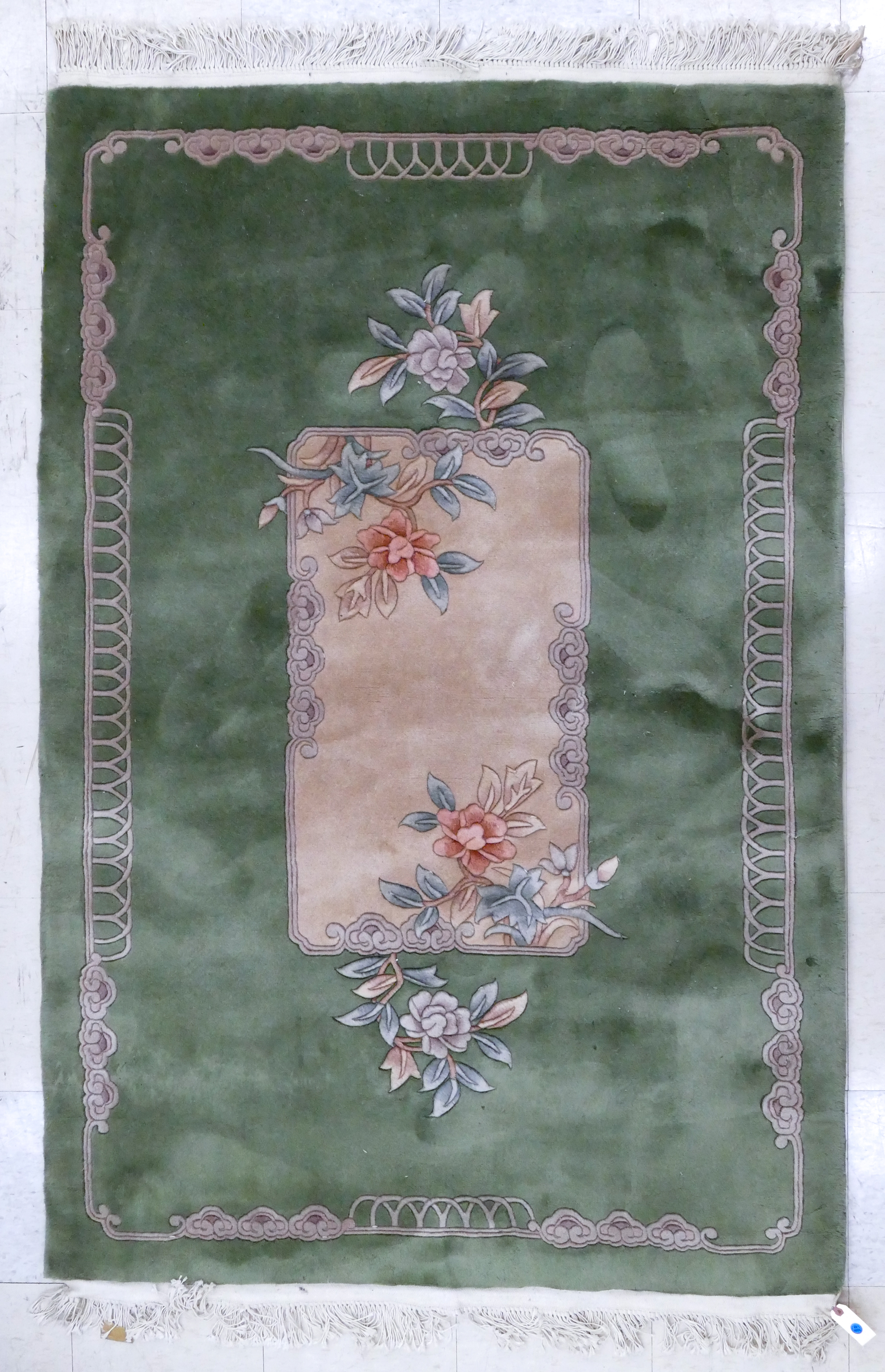 Green Chinese Floral Sculpted Rug