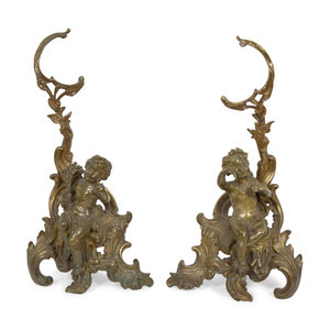 A Pair of French Gilt Bronze Chenets 19th 20th 3d024e
