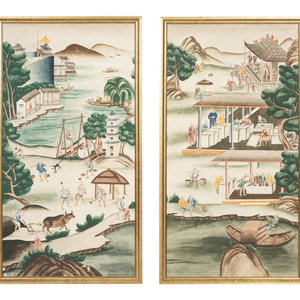 A Pair of Framed Chinese Wallpaper