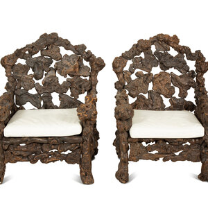 A Pair of Chinese Rootwood Armchairs 19th 3d0308