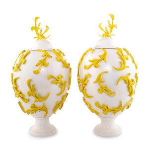 A Pair of White and Yellow Glazed