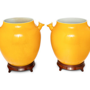 A Pair of Chinese Yellow Glazed 3d0455
