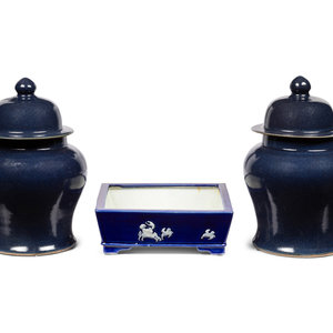 Three Chinese Blue Glazed Porcelain 3d0515