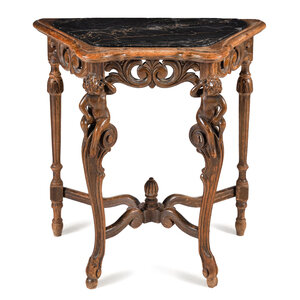 A Continental Carved Oak Marble-Top