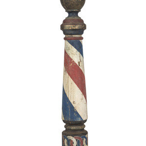 A Paint Decorated Wood Barber Pole Early 3d068e