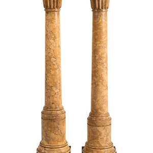 A Pair of Yellow Scagliola Pedestals 19th 3d071d