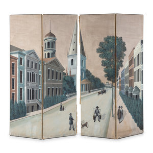 A Continental Figural Painted Four Panel 3d0859