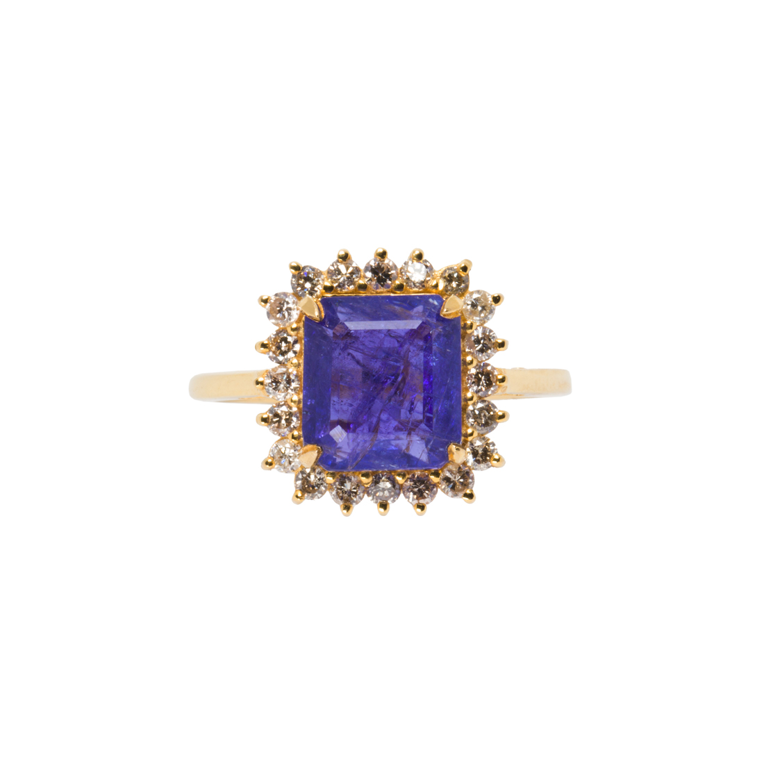 A TANZANITE, DIAMOND AND 14K GOLD