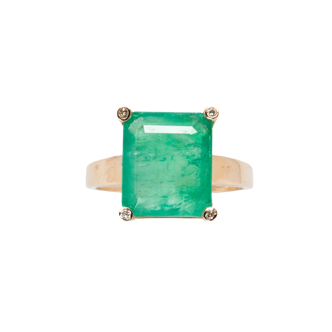 AN EMERALD, DIAMOND AND 14K GOLD