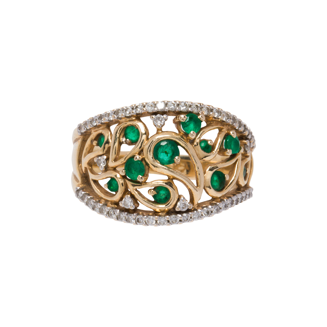 AN EMERALD, DIAMOND AND 14K GOLD