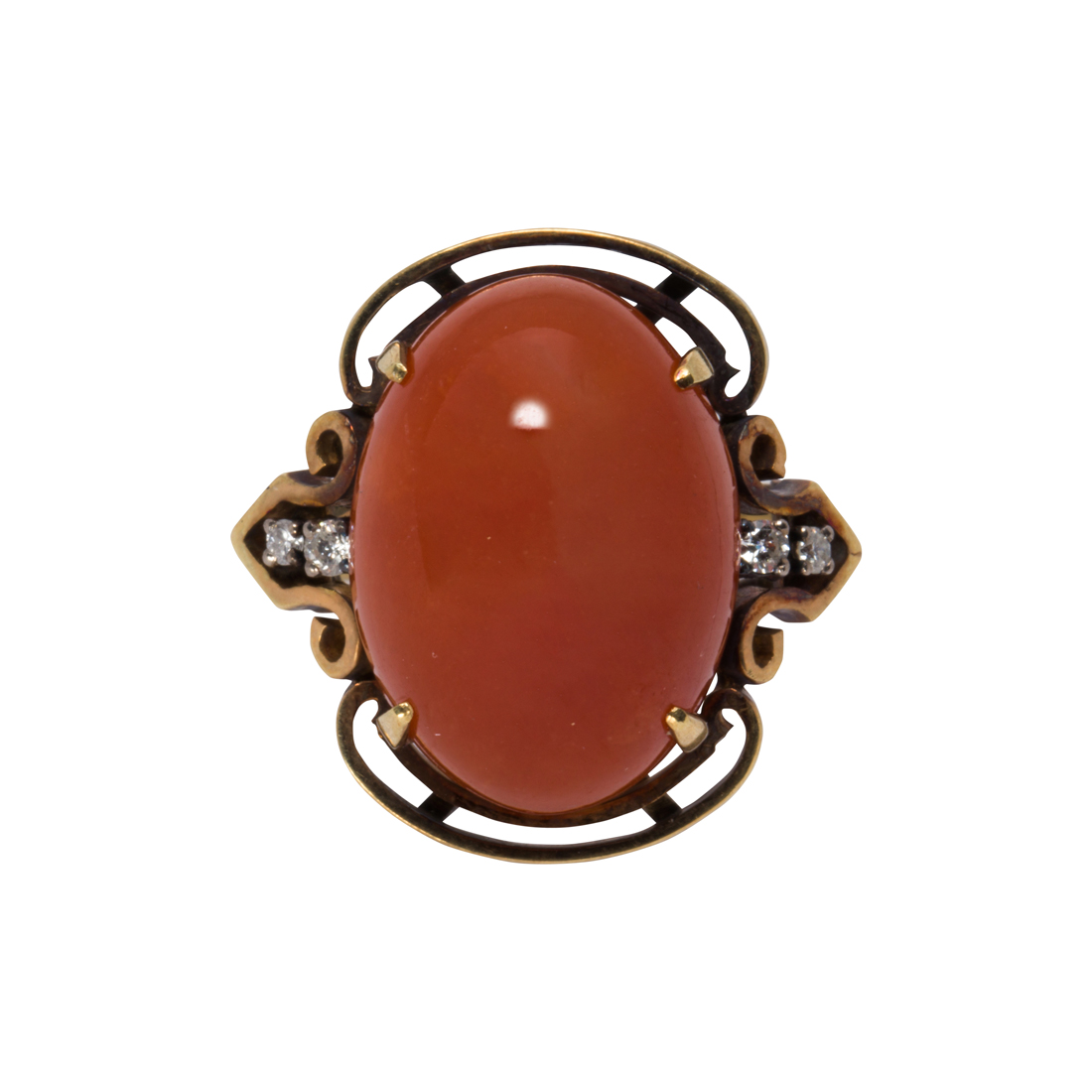 A CARNELIAN, DIAMOND AND 14K GOLD