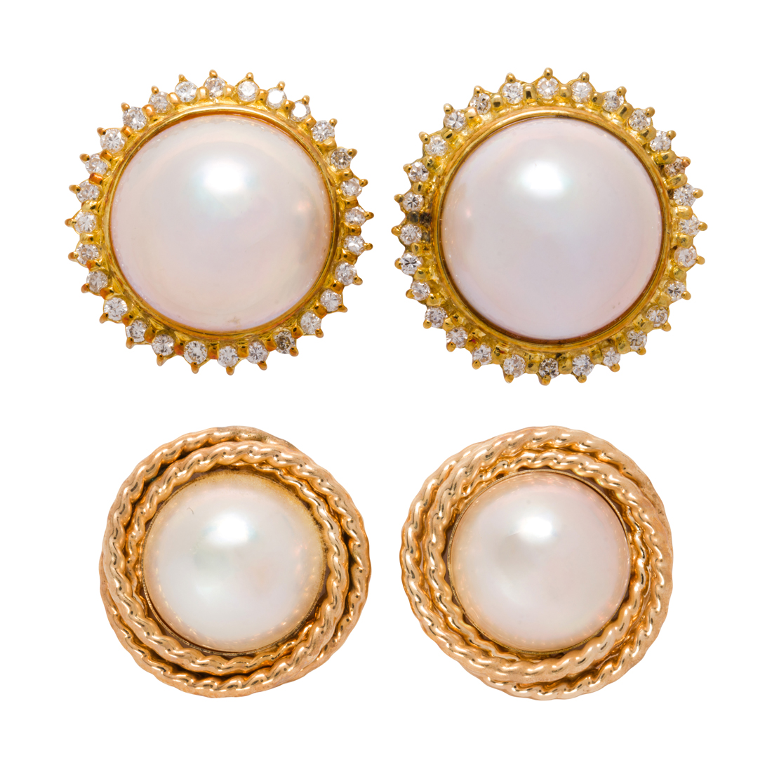 TWO PAIRS OF MABE CULTURED PEARL  3ce267