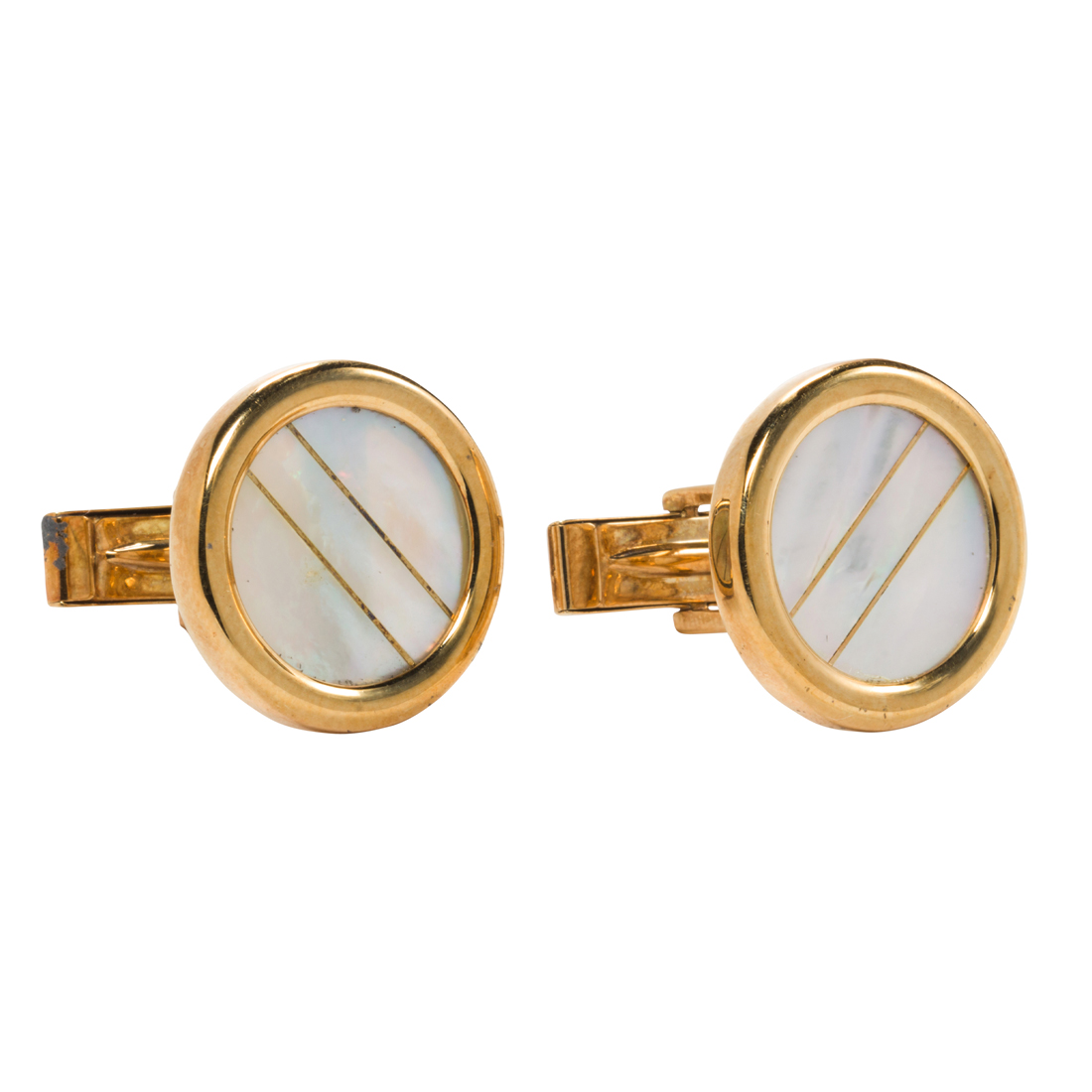 A PAIR OF MOTHER OF PEARL AND 14K 3ce26a