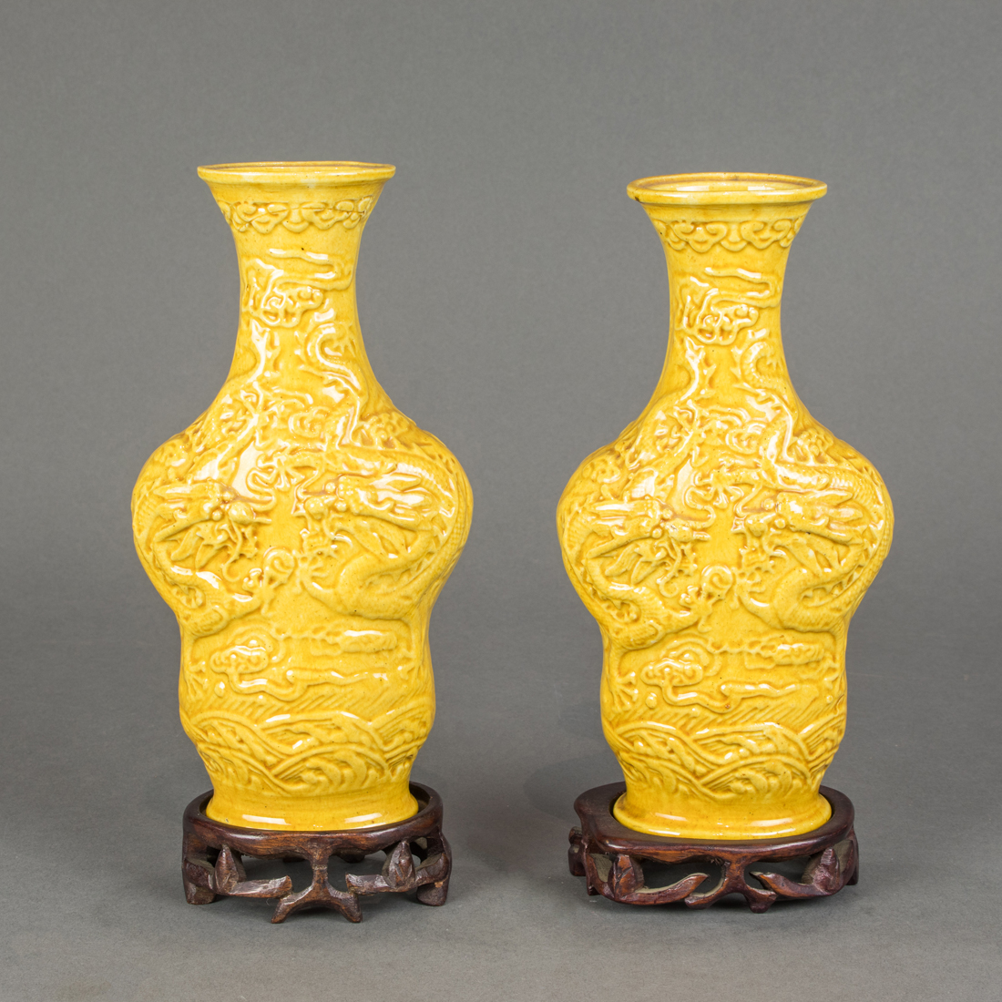 PAIR OF CHINESE YELLOW GLAZED DRAGON  3ce2b8