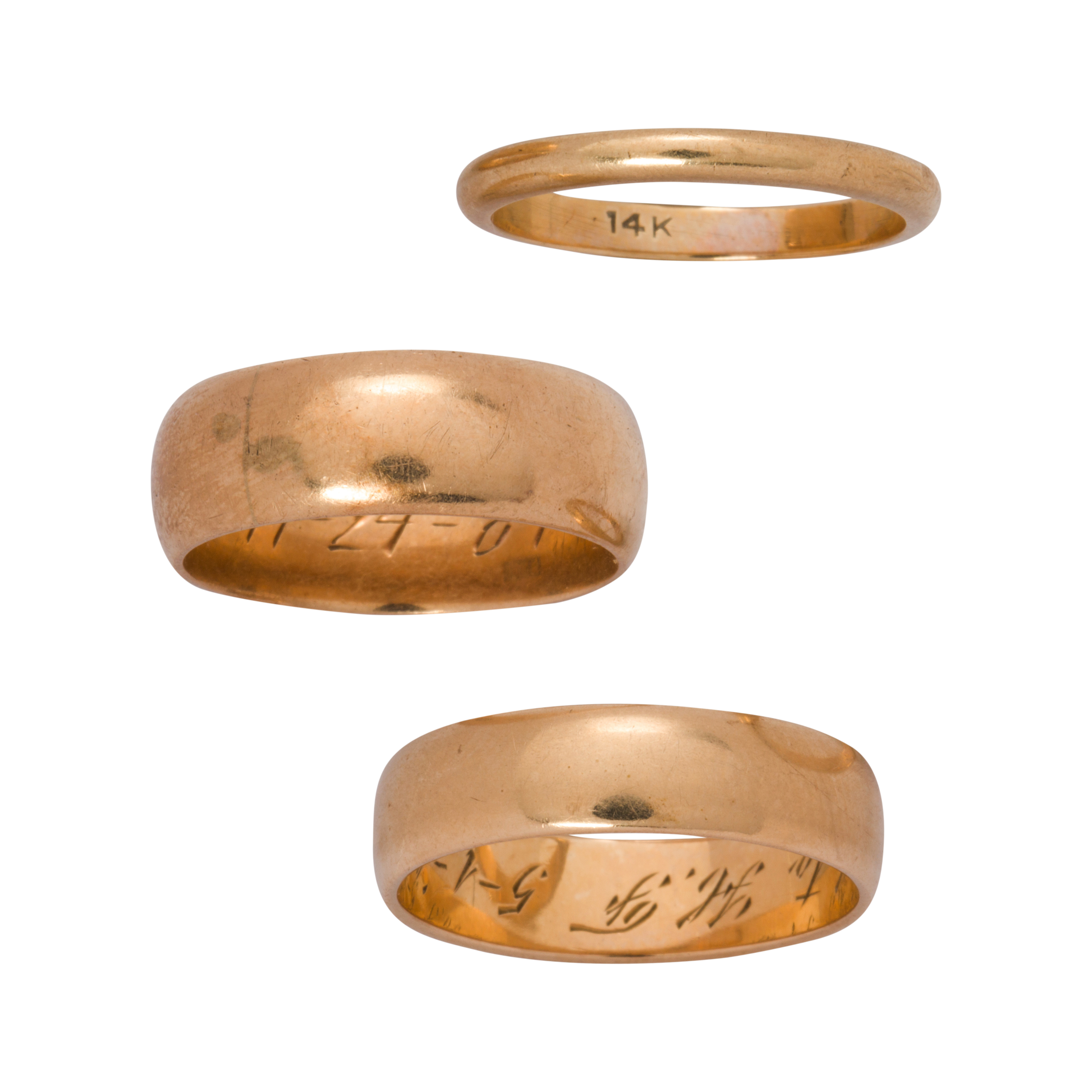 THREE 14K GOLD RINGS Three 14k gold