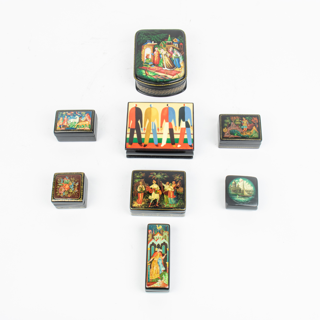 A GROUP OF SEVEN RUSSIAN LACQUER BOXES