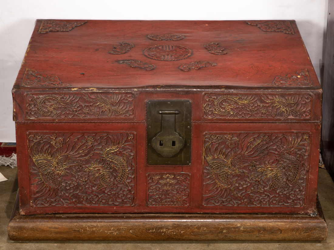 CHINESE RED PIG SKIN CHEST AND