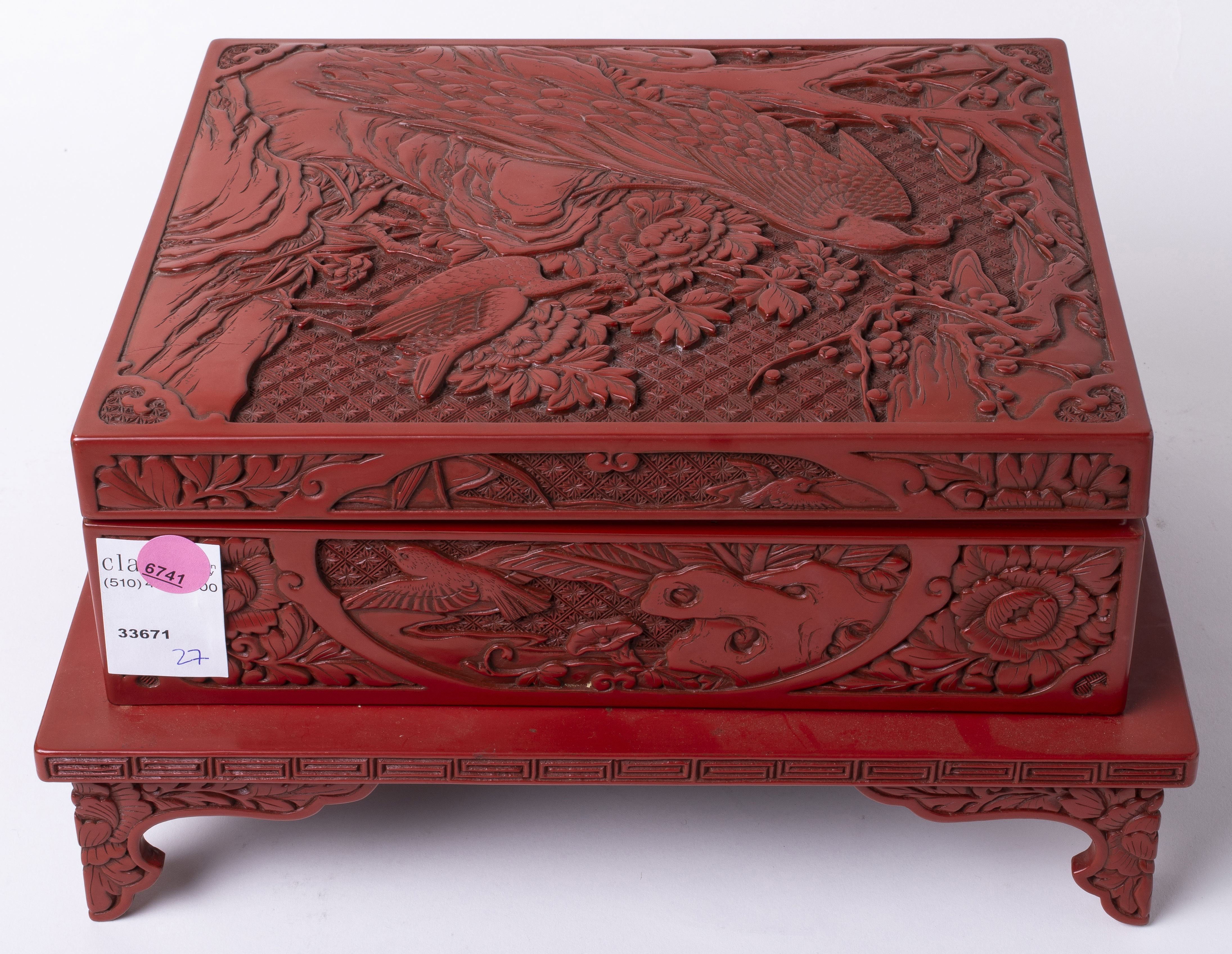 JAPANESE RED LACQUERED BOX AND