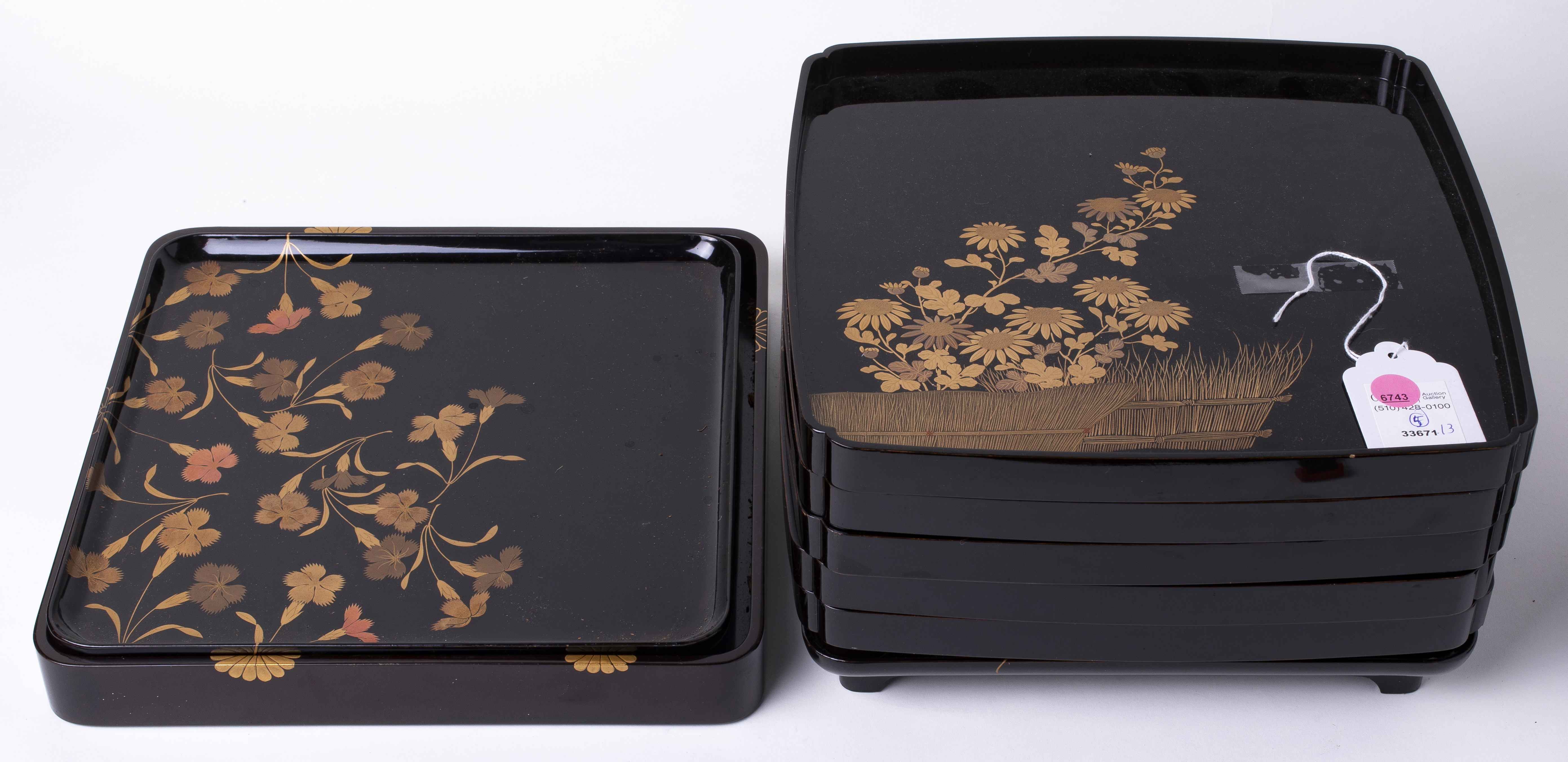  LOT OF 6 JAPANESE LACQUERED TRAYS 3ce4c8