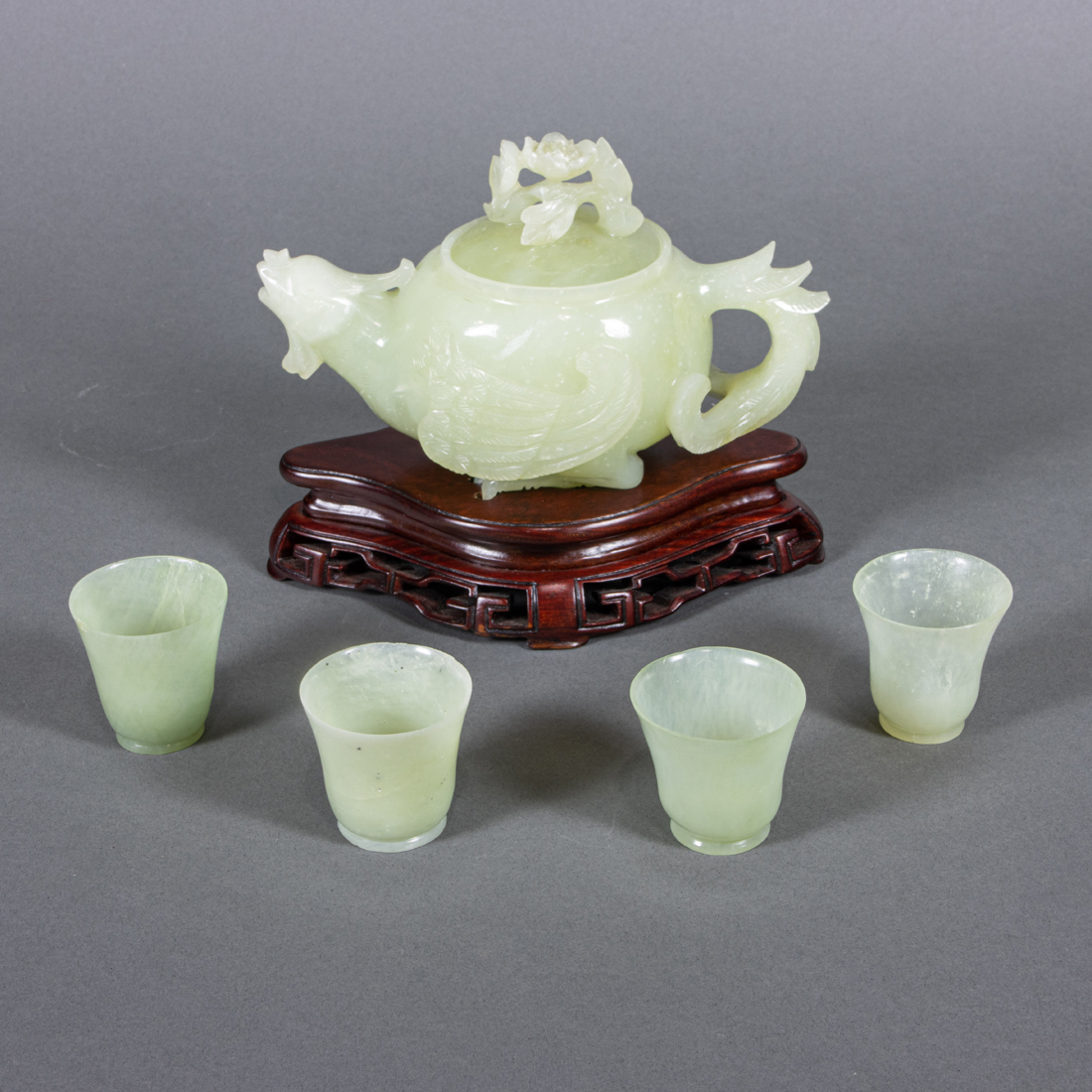 SET OF CHINESE HARDSTONE TEAPOT