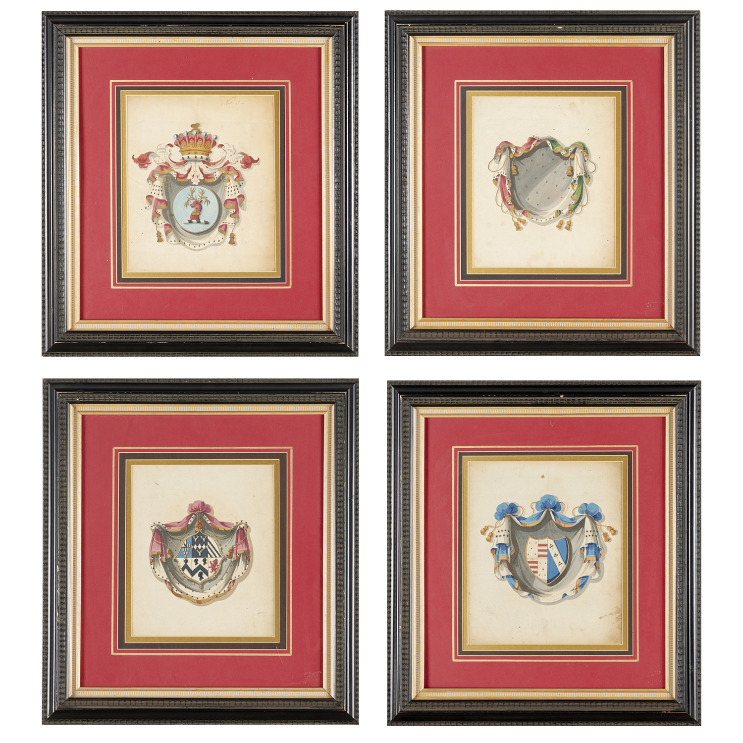 HERALDIC CRESTS, (4) WATERCOLORS