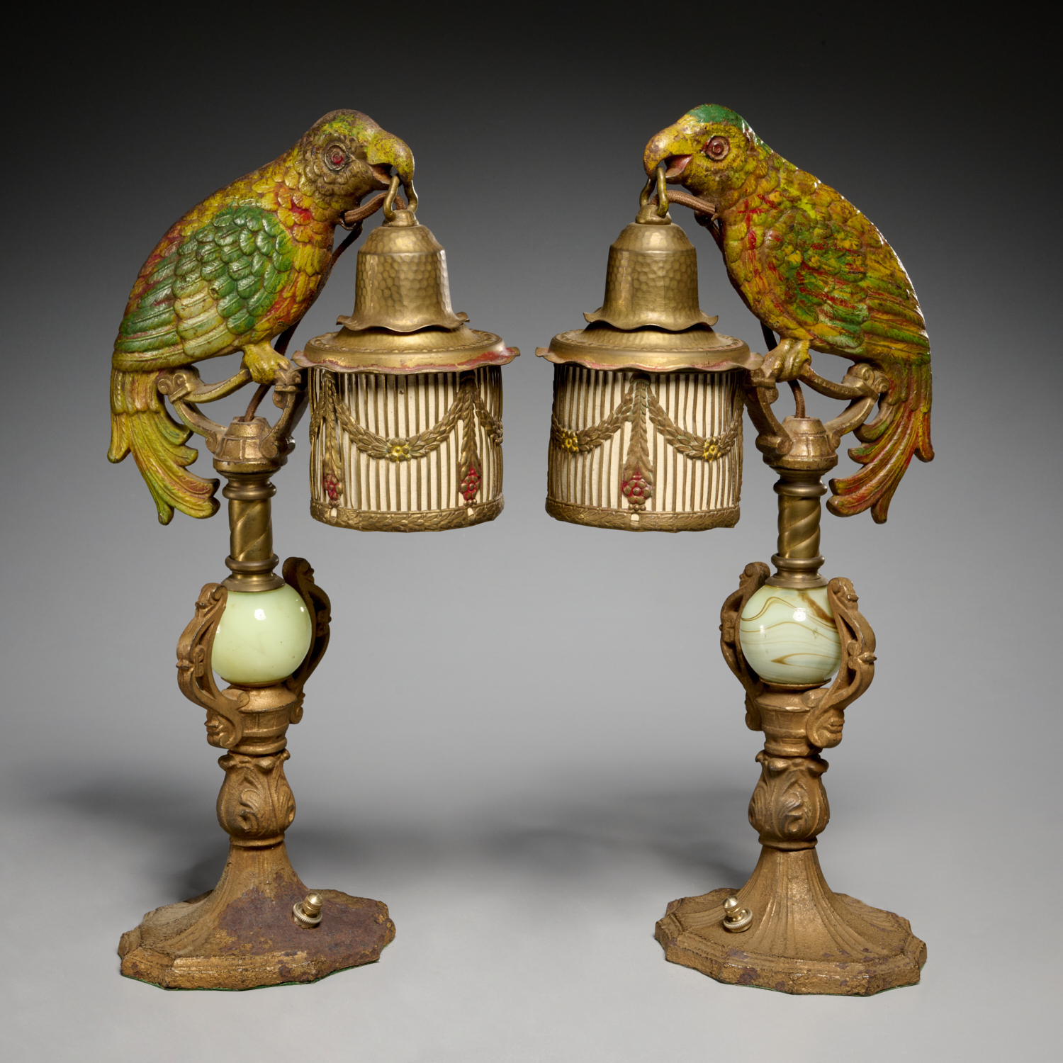 PAIR ART DECO COLD PAINTED PARROT