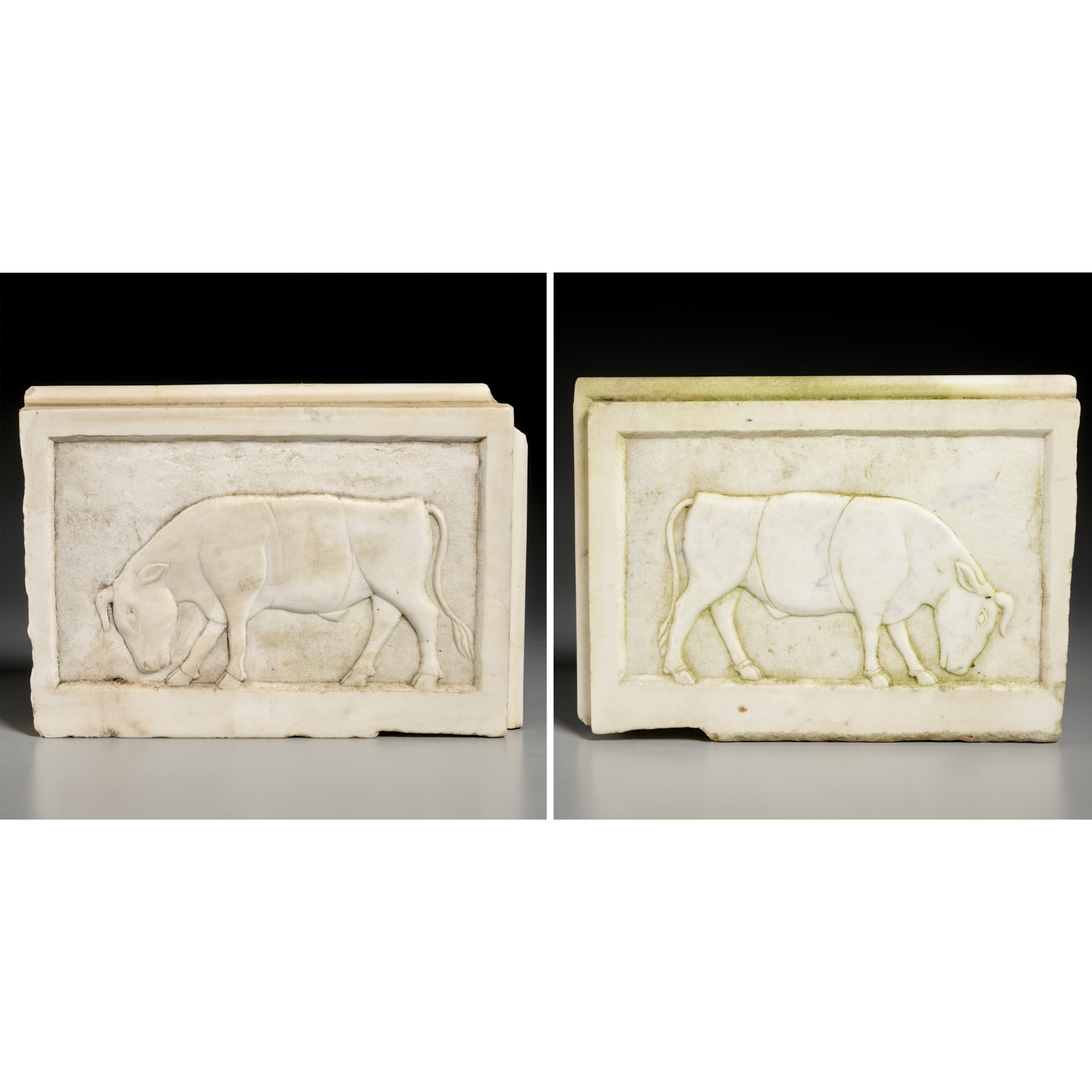 PAIR PTOLEMAIC STYLE MARBLE BULL 3ce5ab