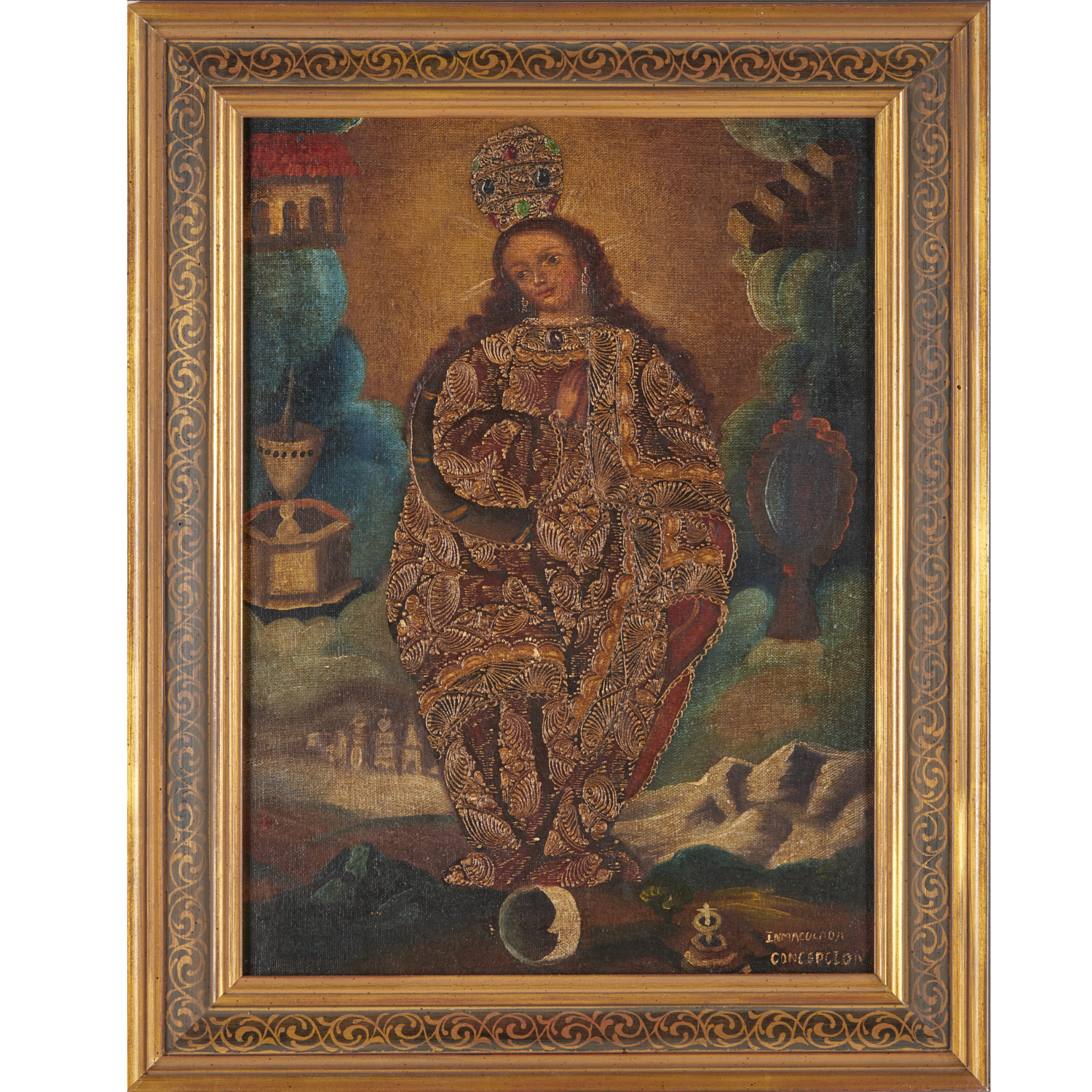 CUZCO SCHOOL, OIL ON BOARD, RETABLO