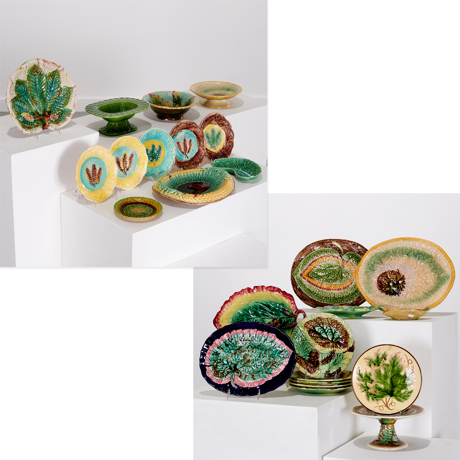 GROUP MAJOLICA LEAF SERVING PIECES 3ce658